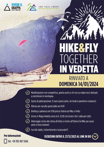 HIKE&FLY TOGETHER IN VEDETTA RINVIATO AL 14/01/2024